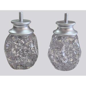 Clear Plastic Knobs Silver Glitter Design Tops 2"